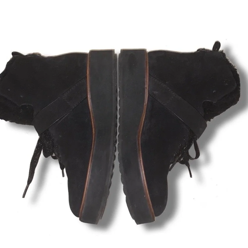 COACH G1354 Urban Hiker Shearling Suede Platform Ankle Boots Black 8.5